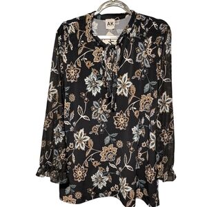 Anne Klein Floral Black Blouse